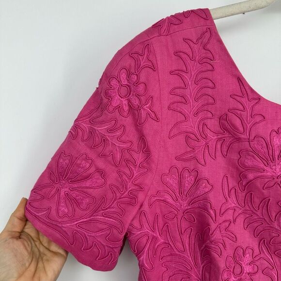 Vintage 80’s Marie St. Claire Midi Dress Size 12 Pink Floral Embroidered Modest - Picture 7 of 11